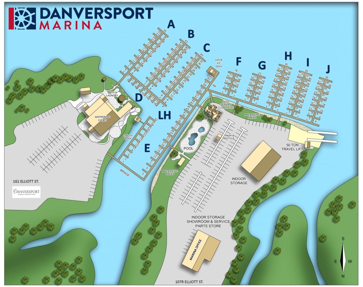 Marina Map of Danversport Marina with Danversport Events and additional amenitities